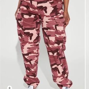 Fashion Nova Pink & Burgundy Camo Cargo Pants